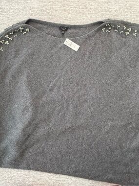 NWT Talbots Plus Heather Grey Rhinestone Embellished Shawl Wrap Size X/1X